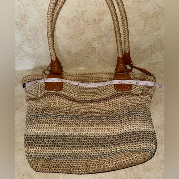 The Sak Cambria Crochet Woven Shoulder Bag Tote Sand Stripe - Picture 7 of 13